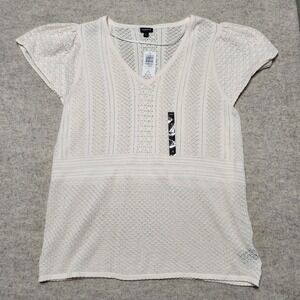 Torrid Women's Plus Size 3 Ivory‎ Knit Top V Neck Short Puff Sleeve New